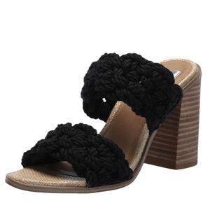 DOLCE VITA Roulette Block Heel Slides Black Rope Woven Sandals Women’s 8 NWOB